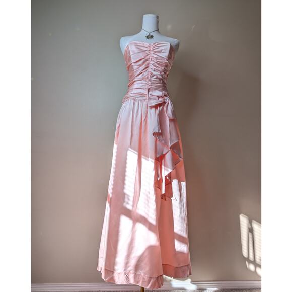 Vintage 80s Ruffle Pink Gown - Picture 1 of 5